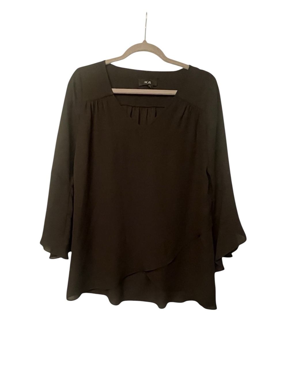 AGB Black Square-Neck Long Sleeve Blouse